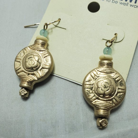 Ruff Hewn Bohemian Ornate Gold Drop Earrings - Picture 3 of 3